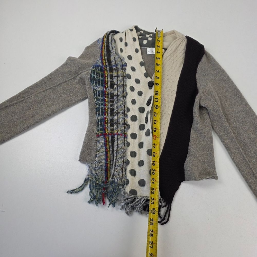 Anthropolgie Charlie & Robin Cardigan Sweater Patchwork Print Polka Dot Fringe S - Picture 4 of 11